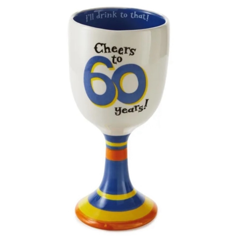 Hallmark•NWOT•60th Birthday Celebration•”Cheers to 60 Years”•Ceramic Wine Goblet